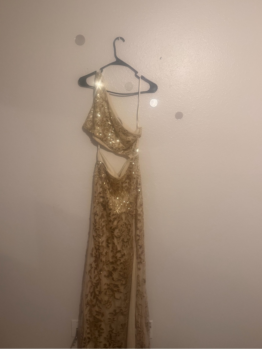 Gold Sequin One-Shoulder Evening Gown
